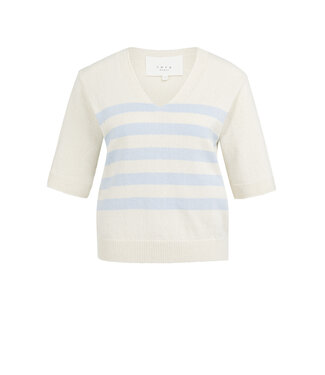 YAYA Knitted V-neck sweater with light blue stripes - ICE BLUE DESSIN