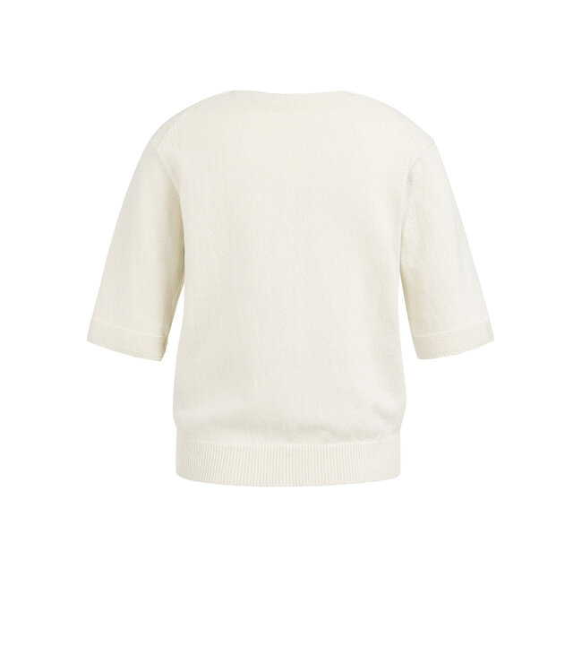 YAYA Knitted V-neck sweater with light blue stripes - ICE BLUE DESSIN