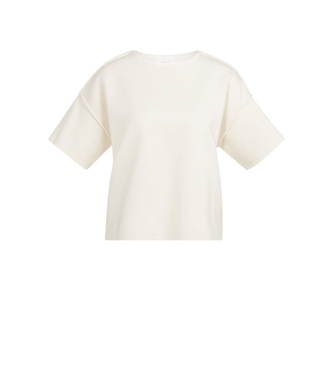 YAYA Short sleeve sweater with seam details - ECRU