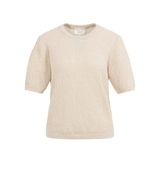YAYA Textured knitted sweater with short sleeves - DESERT BEIGE DESSIN