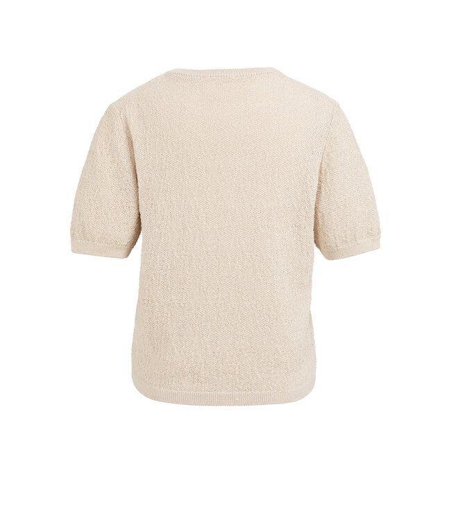 YAYA Textured knitted sweater with short sleeves - DESERT BEIGE DESSIN