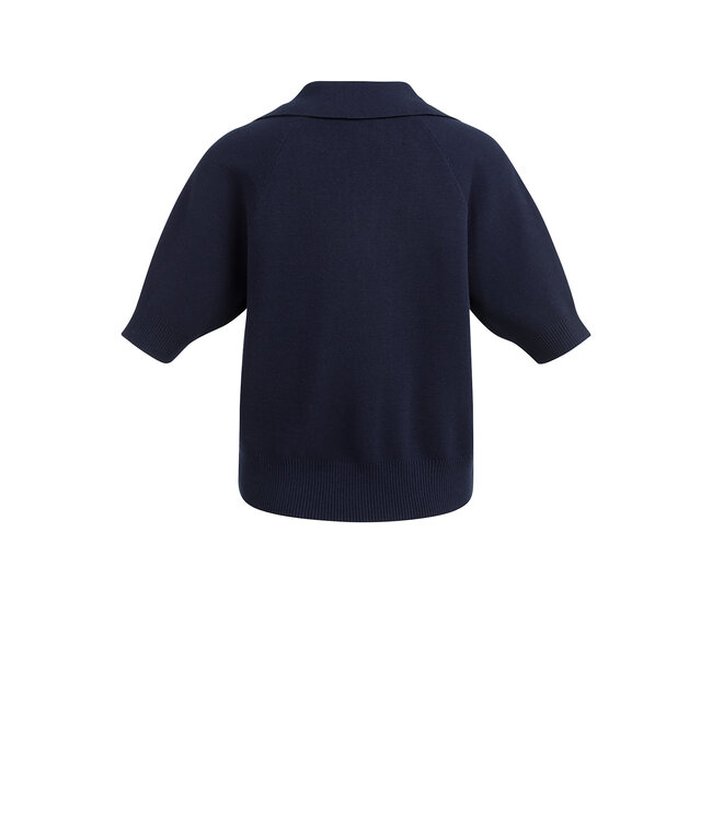 YAYA Knitted sweater with collar and short sleeves - NAVY BLAZER BLUE