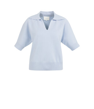YAYA Knitted sweater with collar and short sleeves - ICE BLUE