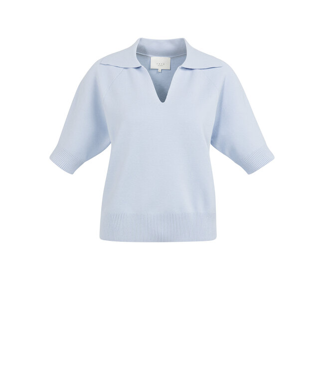 YAYA Knitted sweater with collar and short sleeves - ICE BLUE