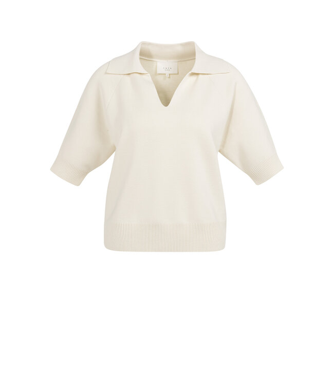 YAYA Knitted sweater with collar and short sleeves - ECRU