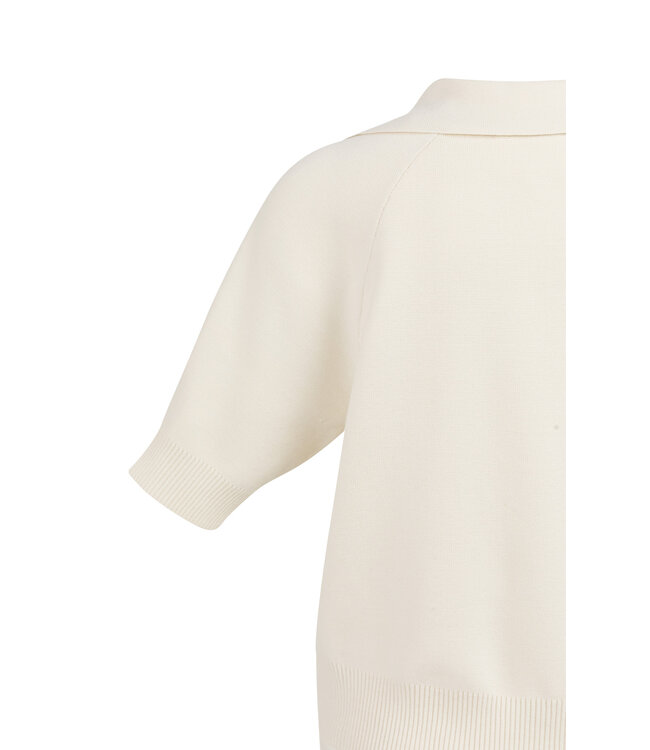 YAYA Knitted sweater with collar and short sleeves - ECRU