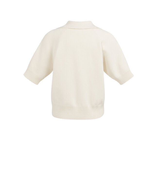 YAYA Knitted sweater with collar and short sleeves - ECRU