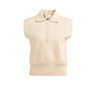 YAYA Sleeveless sweater with collar - DESERT BEIGE