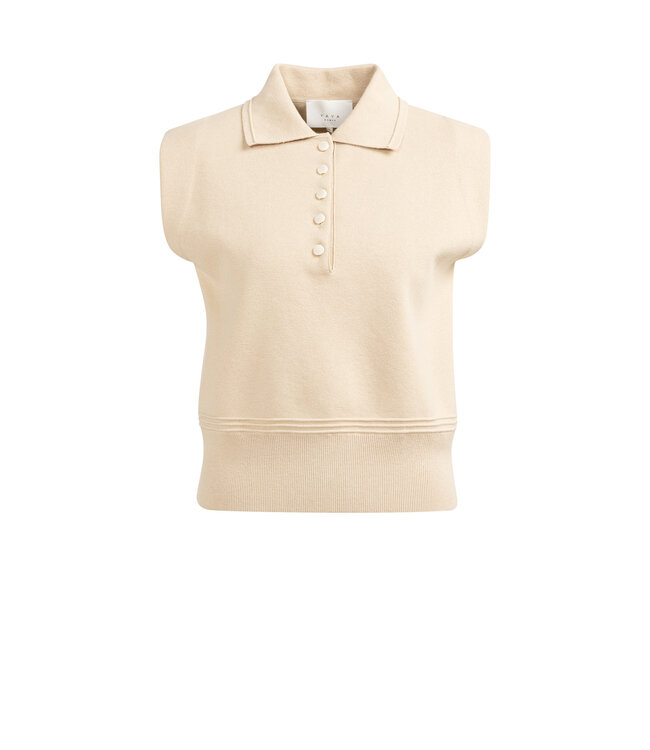 YAYA Sleeveless sweater with collar - DESERT BEIGE