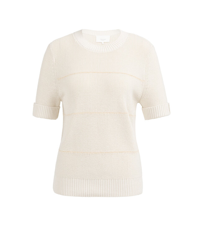 YAYA Knitted short sleeve sweater with fuzzy stripes - ECRU DESSIN