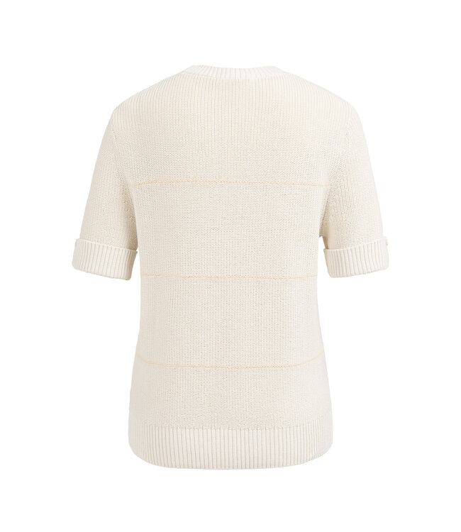 YAYA Knitted short sleeve sweater with fuzzy stripes - ECRU DESSIN