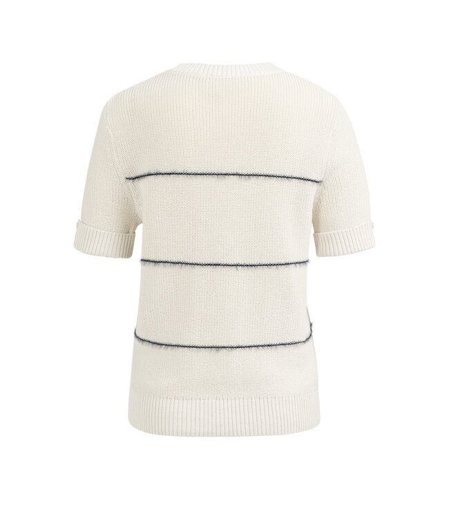 YAYA Knitted short sleeve sweater with fuzzy stripes - NAVY BLAZER DESSIN