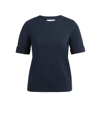 YAYA Knitted sweater with rolled-up short sleeves - NAVY BLAZER BLUE