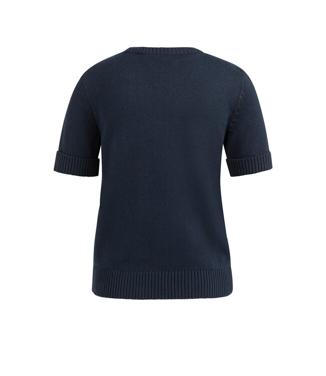 YAYA Knitted sweater with rolled-up short sleeves - NAVY BLAZER BLUE