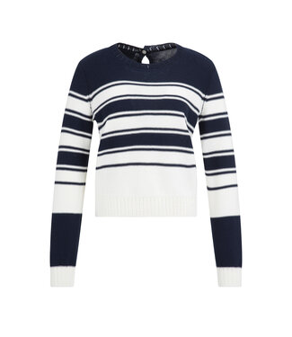 YAYA Knitted sweater with stripes and long sleeves - NAVY BLAZER DESSIN