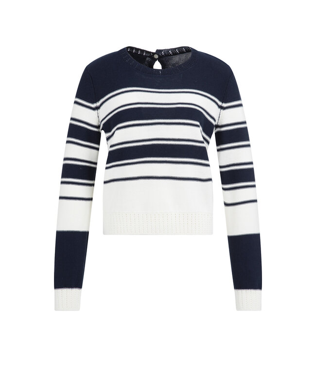 YAYA Knitted sweater with stripes and long sleeves - NAVY BLAZER DESSIN