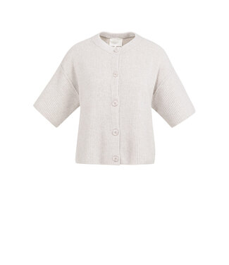 YAYA Knitted cardigan with wide short sleeves and buttons - GRAY LILAC MELANGE