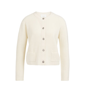 YAYA Knitted cardigan with round neck and decorative buttons - ECRU