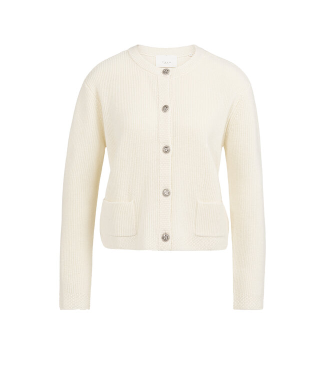YAYA Knitted cardigan with round neck and decorative buttons - ECRU