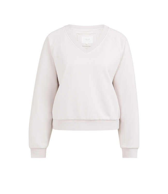 YAYA Sweater with V-neck and ribbed trims - GRAY LILAC