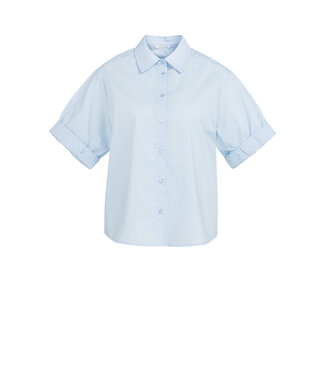 YAYA Blouse with short rolled-up sleeves and collar - ICE BLUE