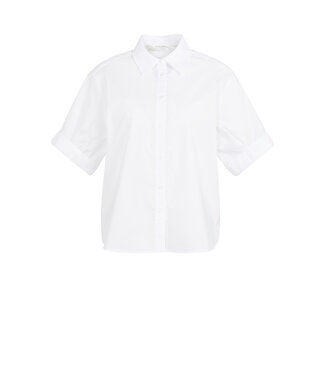 YAYA Blouse with short rolled-up sleeves and collar - PURE WHITE