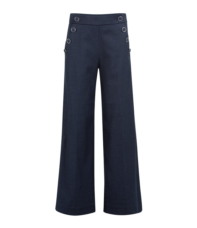 YAYA High waist trousers with decorative buttons and wide legs - NAVY BLAZER BLUE
