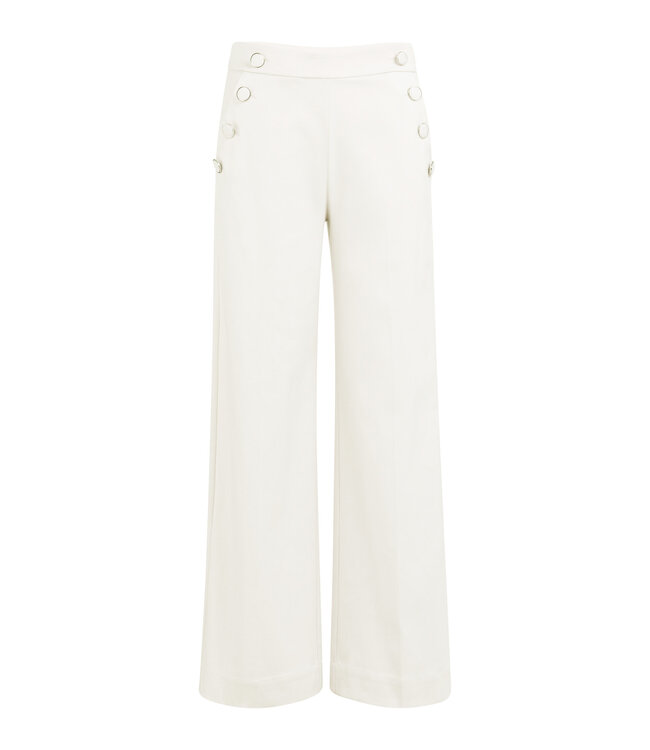 YAYA High waist trousers with decorative buttons and wide legs - OFF WHITE