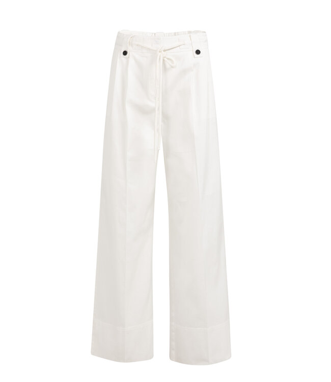 YAYA Trousers with pleats, wide legs and drawcord at the waist - OFF WHITE
