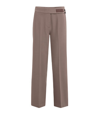 YAYA Woven trousers with asymmetrical waistband and straigth fit - DEEP TAUPE BROWN
