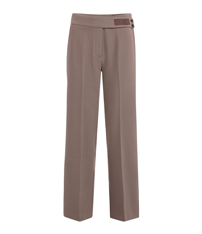 YAYA Woven trousers with asymmetrical waistband and straigth fit - DEEP TAUPE BROWN