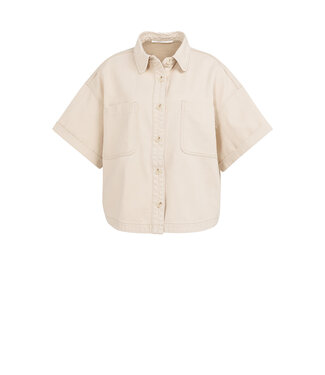 YAYA Denim jacket with short sleeves and patch pockets - DESERT BEIGE DENIM