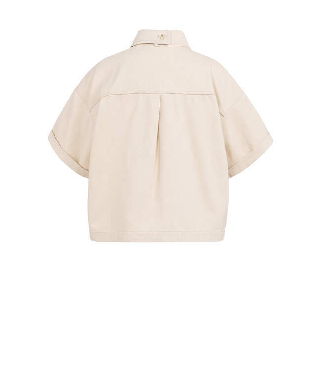 YAYA Denim jacket with short sleeves and patch pockets - DESERT BEIGE DENIM