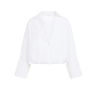 YAYA Balloon blouse with deep V-neck - PURE WHITE