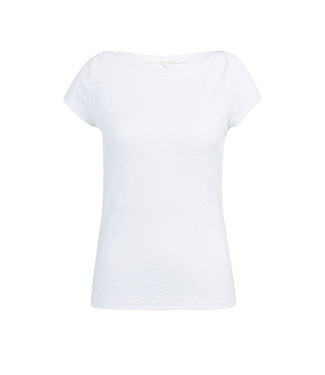 YAYA Ribbed top with boatneck and short sleeves - PURE WHITE