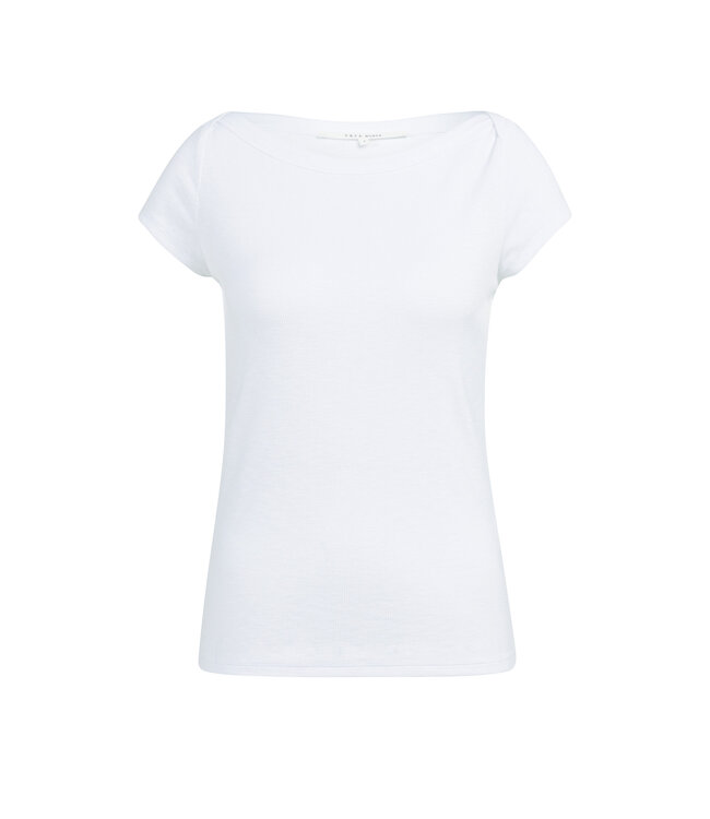 YAYA Ribbed top with boatneck and short sleeves - PURE WHITE