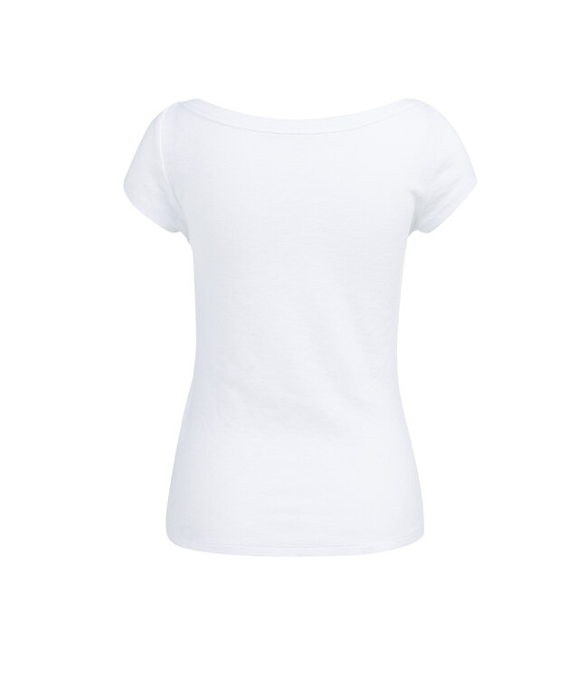 YAYA Ribbed top with boatneck and short sleeves - PURE WHITE