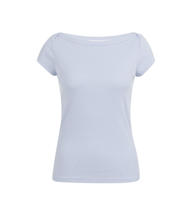 YAYA Ribbed top with boatneck and short sleeves - ICE BLUE