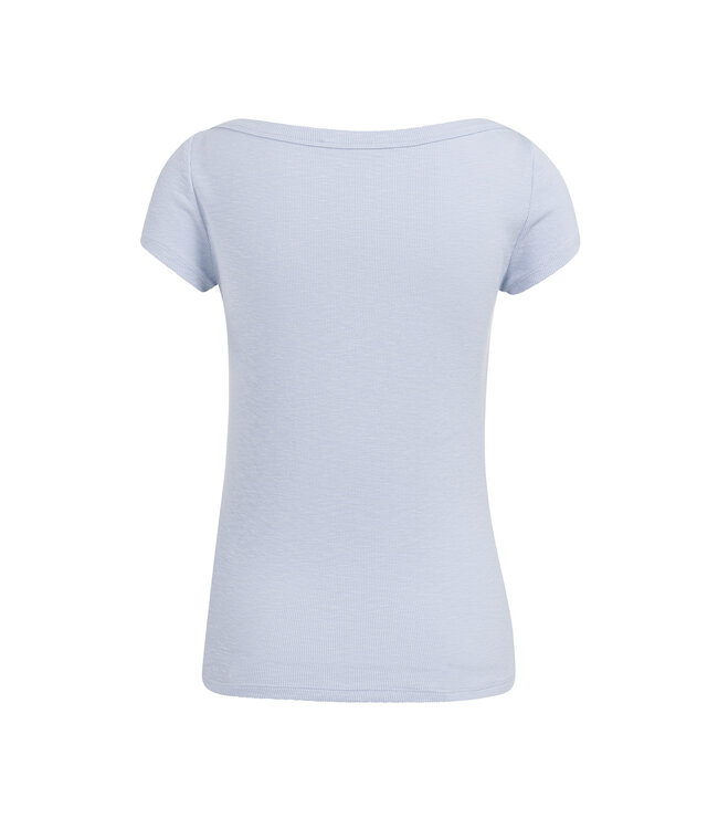 YAYA Ribbed top with boatneck and short sleeves - ICE BLUE