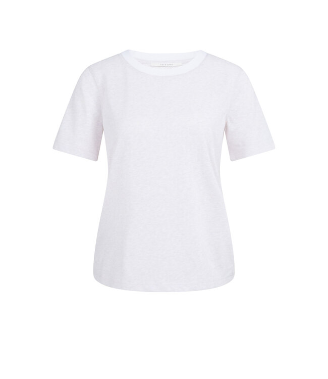 YAYA Melange T-shirt with contrasting ribbed trim - GRAY LILAC MELANGE