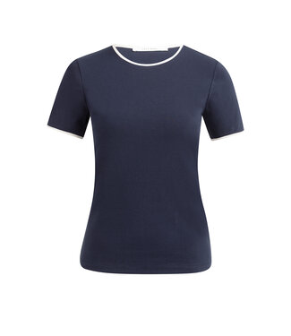 YAYA T-shirt with contrasting trim and round neck - NAVY BLAZER BLUE
