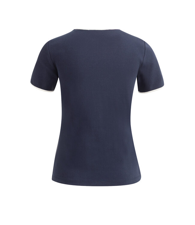 YAYA T-shirt with contrasting trim and round neck - NAVY BLAZER BLUE