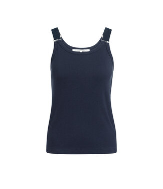 YAYA Ribbed singlet with ring details on the shoulder straps - NAVY BLAZER BLUE