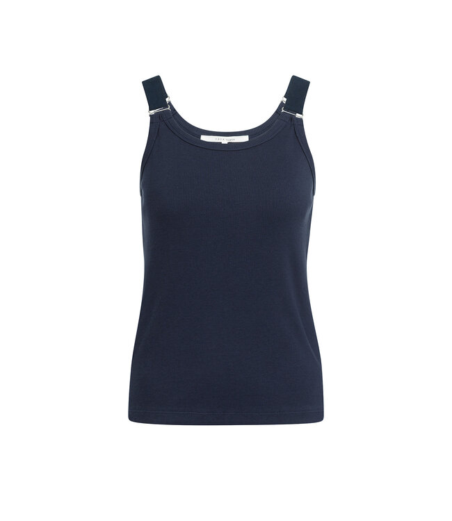 YAYA Ribbed singlet with ring details on the shoulder straps - NAVY BLAZER BLUE