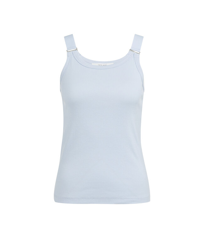 YAYA Ribbed singlet with ring details on the shoulder straps - ICE BLUE