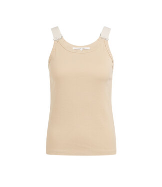 YAYA Ribbed singlet with ring details on the shoulder straps - DESERT BEIGE