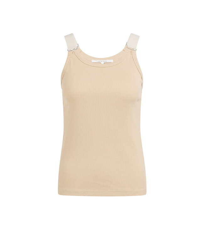 YAYA Ribbed singlet with ring details on the shoulder straps - DESERT BEIGE