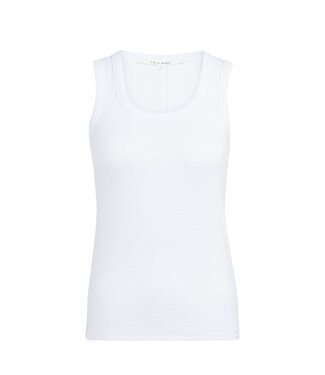YAYA Ribbed singlet with round neckline - PURE WHITE