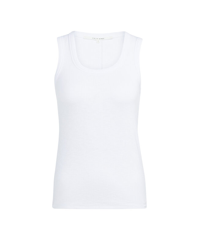 YAYA Ribbed singlet with round neckline - PURE WHITE
