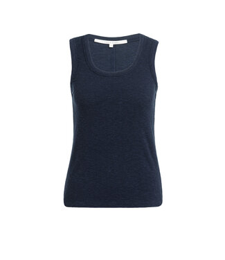 YAYA Ribbed singlet with round neckline - NAVY BLAZER BLUE